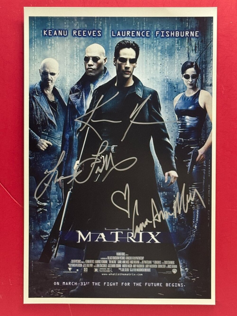 HAND SIGNED THE MATRIX Movie Poster by 3 Cast AUTHENTICATED with COA